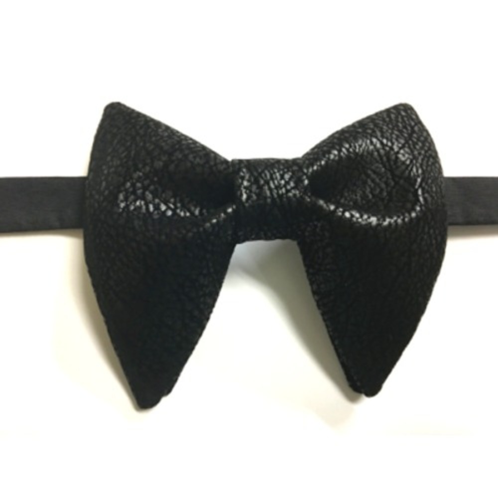 Handmade Black Faux Leather Bow tie Vintage style 70`s Wedding Gift 4 Him